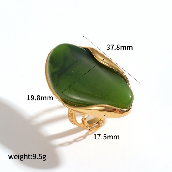 Imagen de Estilo Ins Elegante Anillos Al Por Mayor, Verde Ajustable Chapado en Oro de 18K 304 Acero Inoxidable & Resina, Mujeres Respetuoso del Medio Ambiente Regalo Suministro de Joyería, 17.5mm Dia., 1 Unidad