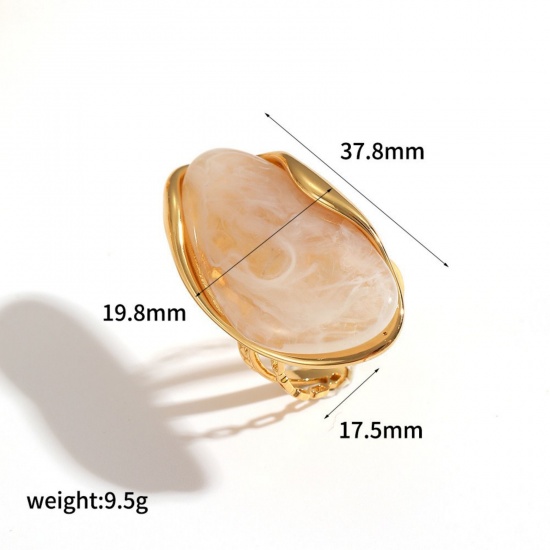 Imagen de Estilo Ins Elegante Anillos Al Por Mayor, Blanco Crema Ajustable Chapado en Oro de 18K 304 Acero Inoxidable & Resina, Mujeres Respetuoso del Medio Ambiente Regalo Suministro de Joyería, 17.5mm Dia., 1 Unidad
