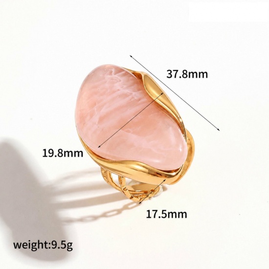 Imagen de Estilo Ins Elegante Anillos Al Por Mayor, Rosado Ajustable Chapado en Oro de 18K 304 Acero Inoxidable & Resina, Mujeres Respetuoso del Medio Ambiente Regalo Suministro de Joyería, 17.5mm Dia., 1 Unidad