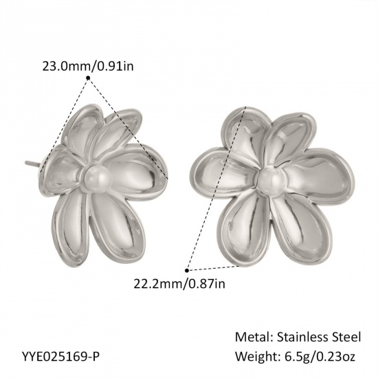 Bild von Großhandel Frauen Geschenk Blumen Imitat Perle Ohrring Ohrstecker, Silberfarbe 304 Edelstahl, Umweltfreundliche PVD Exquisit Stilvoll Schmuckbedarf, 23mm x 22mm, 1 Stück