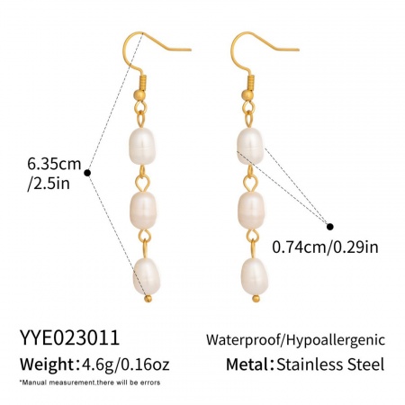 Picture of Wholesale Ocean Jewelry Stylish Tassel Earrings, White 18K Gold Plated 304 Stainless Steel & Natural Pearl, Women's Eco-friendly PVD Gift Jewelry Supply, 6.3cm, 1 Pair