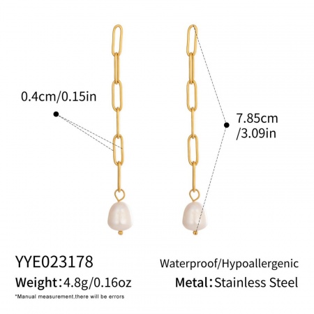 Picture of Wholesale Ocean Jewelry Stylish Tassel Earrings, White 18K Gold Plated 304 Stainless Steel & Natural Pearl, Women's Eco-friendly PVD Gift Jewelry Supply, 7.8cm, 1 Pair