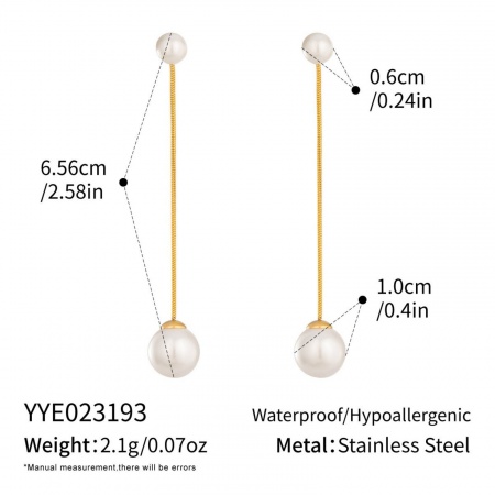 Picture of Wholesale Ocean Jewelry Stylish Tassel Earrings, White Imitation Pearl 18K Gold Plated 304 Stainless Steel & Acrylic, Women's Eco-friendly PVD Gift Jewelry Supply, 6.5cm, 1 Pair