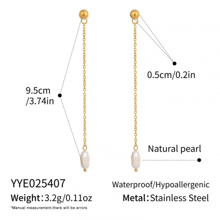Picture of Wholesale Ocean Jewelry Stylish Tassel Earrings, White 18K Gold Plated 304 Stainless Steel & Natural Pearl, Women's Eco-friendly PVD Gift Jewelry Supply, 9.5cm, 1 Pair
