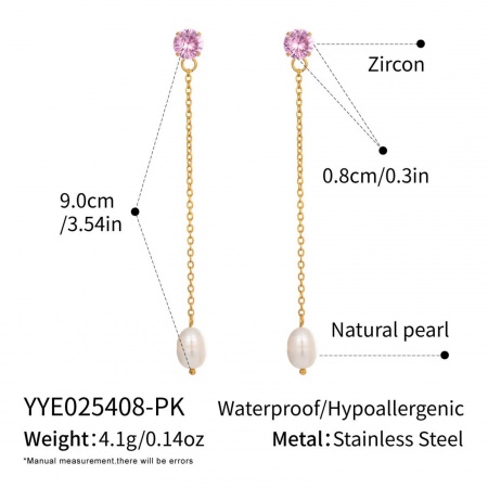 Picture of Wholesale Ocean Jewelry Stylish Tassel Earrings, Purple Rhinestone White 18K Gold Plated 304 Stainless Steel & Natural Pearl, Women's Eco-friendly PVD Gift Jewelry Supply, 9cm, 1 Pair