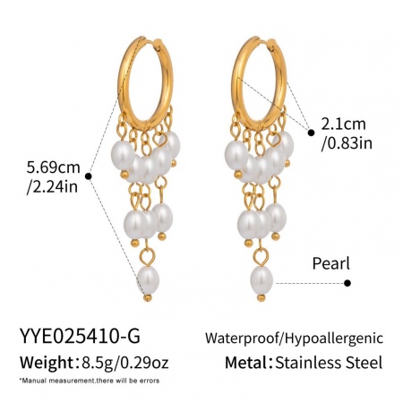 Picture of Wholesale Ocean Jewelry Stylish Tassel Earrings, White Imitation Pearl 18K Gold Plated 304 Stainless Steel & Acrylic, Women's Eco-friendly PVD Gift Jewelry Supply, 6.7cm, 1 Pair