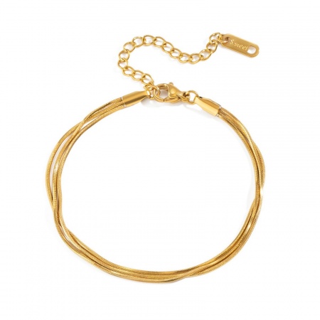 Immagine di 304 Acciaio Inossidabile Catena di Serpente Bracciale Multistrato a Strati All'Ingrosso, Placcato Oro 18K PVD Ecologica, Donne Squisito Elegante Regalo Fornitura di Gioielli, 17cm + 5cm Lunghezza, 1 Pz