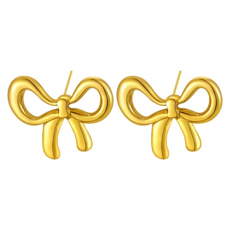 Immagine di Carino Squisito Orecchini a Perno All'Ingrosso, Cravatta a Farfalla Placcato Oro 18K 304 Acciaio Inossidabile, Donne Regalo Fornitura di Gioielli, 1 Paio
