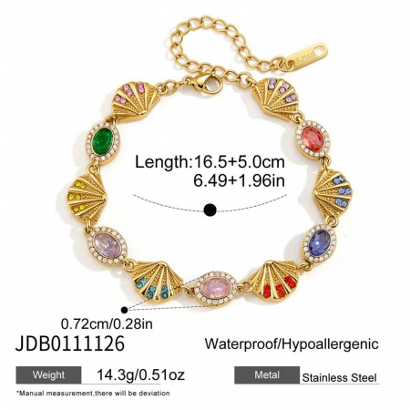 Picture of Wholesale Shell 304 Stainless Steel Handmade Link Chain Bracelets, 18K Real Gold Plated Eco-friendly PVD, Women's Ocean Jewelry Exquisite Gift Jewelry Supply, 16.5cm(6.5") + 5cm(2") long, 1 Piece