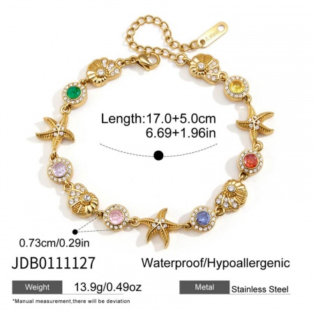 Picture of Wholesale Starfish 304 Stainless Steel Handmade Link Chain Bracelets, 18K Real Gold Plated Eco-friendly PVD, Women's Ocean Jewelry Exquisite Gift Jewelry Supply, 17cm(6.7") + 5cm(2") long, 1 Piece