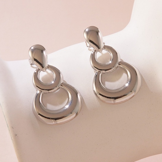 Picture of Wholesale Stylish Dainty Ear Post Stud Earrings, Calabash Silver Tone 304 Stainless Steel, Women's Gift Jewelry Supply, 1 Pair