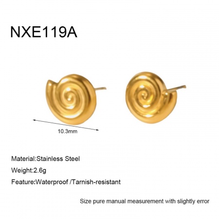 Picture of Wholesale Ocean Jewelry Stylish Ear Post Stud Earrings, Conch/ Sea Snail 18K Gold Plated 304 Stainless Steel, Women's Eco-friendly PVD Gift Jewelry Supply, 10.3mm x 10.3mm, 1 Pair