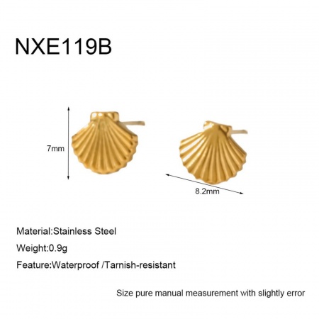 Picture of Wholesale Ocean Jewelry Stylish Ear Post Stud Earrings, Shell 18K Gold Plated 304 Stainless Steel, Women's Eco-friendly PVD Gift Jewelry Supply, 8.2mm x 7mm, 1 Pair