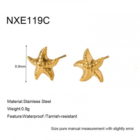 Picture of Wholesale Ocean Jewelry Stylish Ear Post Stud Earrings, Starfish 18K Gold Plated 304 Stainless Steel, Women's Eco-friendly PVD Gift Jewelry Supply, 8.9mm x 8.9mm, 1 Pair