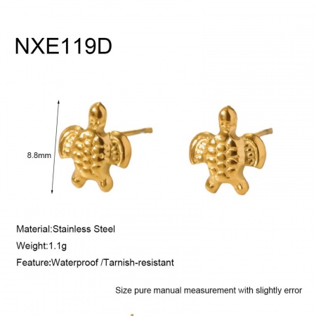 Picture of Wholesale Ocean Jewelry Stylish Ear Post Stud Earrings, Sea Turtle Animal 18K Gold Plated 304 Stainless Steel, Women's Eco-friendly PVD Gift Jewelry Supply, 8.8mm x 8.8mm, 1 Pair