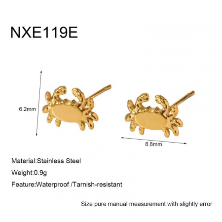 Picture of Wholesale Ocean Jewelry Stylish Ear Post Stud Earrings, Crab Animal 18K Gold Plated 304 Stainless Steel, Women's Eco-friendly PVD Gift Jewelry Supply, 8.8mm x 6.2mm, 1 Pair