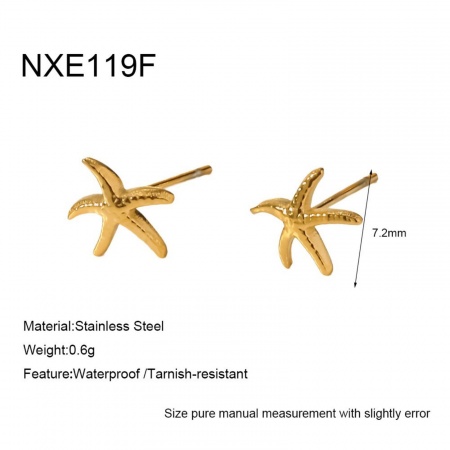 Picture of Wholesale Ocean Jewelry Stylish Ear Post Stud Earrings, Starfish 18K Gold Plated 304 Stainless Steel, Women's Eco-friendly PVD Gift Jewelry Supply, 7.2mm x 7.2mm, 1 Pair
