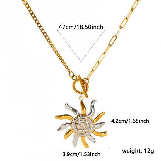Picture of Wholesale Sun Two Tone Pendant Charm Necklace, 18K Real Gold Plated & Silver Tone 304 Stainless Steel Paperclip Link Chain, Women's Eco-friendly PVD Waterproof Anti-Tarnish Hypoallergenic Galaxy Stylish Gift Jewelry For Retailer, 47cm(18.5") long, 1 Piece