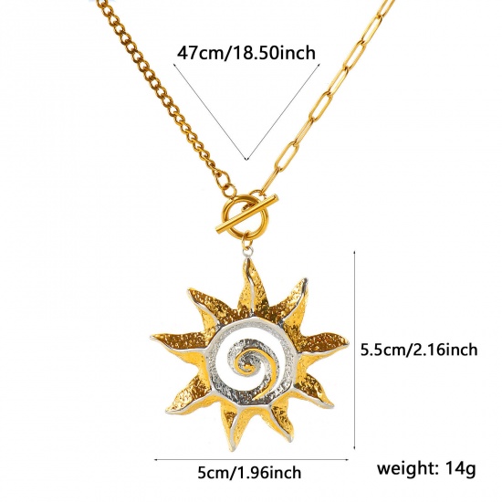 Picture of Wholesale Sun Spiral Two Tone Pendant Charm Necklace, 18K Real Gold Plated & Silver Tone 304 Stainless Steel Paperclip Link Chain, Women's Eco-friendly PVD Waterproof Anti-Tarnish Hypoallergenic Galaxy Stylish Gift Jewelry For Retailer, 47cm(18.5") long, 1 Piece