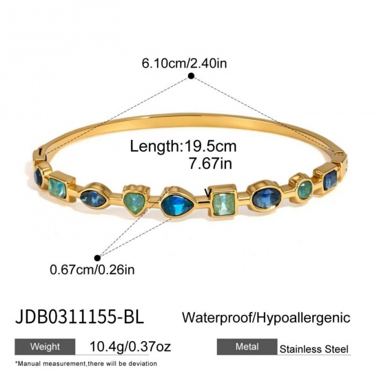 Picture of Wholesale 304 Stainless Steel & Cubic Zirconia Bangles Bracelets, 18K Gold Plated PVD, Women's Stylish & Casual Dainty Gift Jewelry Supply, 19.5cm(7 5/8") long, 1 Piece
