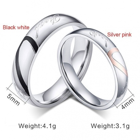 Picture of Stylish Unadjustable Silver Tone Black Broken Heart 20.2mm(US Size 10.5), 1 Piece
