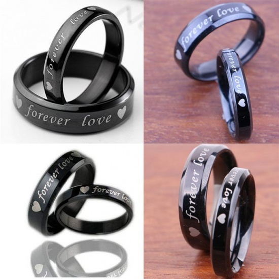 Picture of Titanium Steel Men's Unadjustable Rings Gold Plated & Silver Tone Message " Forever Love " 18.3mm(US Size 8.25), 1 Piece