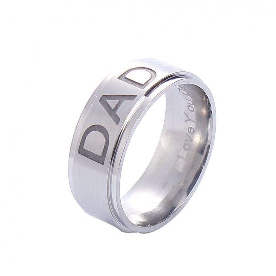 Immagine di Acciaio Inossidabile Non Regolabile Anello Tono Argento Tondo " Dad" 19.9mm (taglia di US: 10), 1 Pz