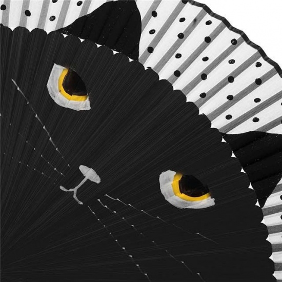 Picture of Bamboo Cute Hand Folding Fans Black Cat 21cm x 2.7cm, 1 Piece