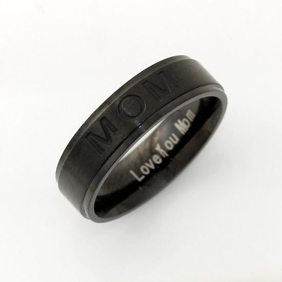 Picture of Stainless Steel Unadjustable Rings Black Round " Dad " 19.1mm(US Size 9.25), 1 Piece