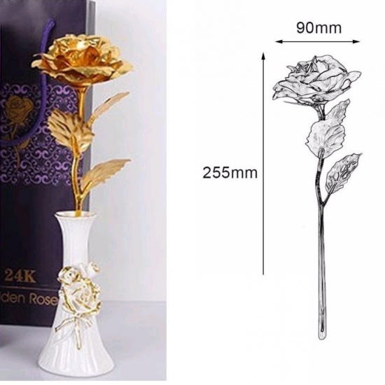 Picture of Aluminum Foil Artificial Flower Rose Flower Golden 24.5cm x 7.5cm, 1 Piece