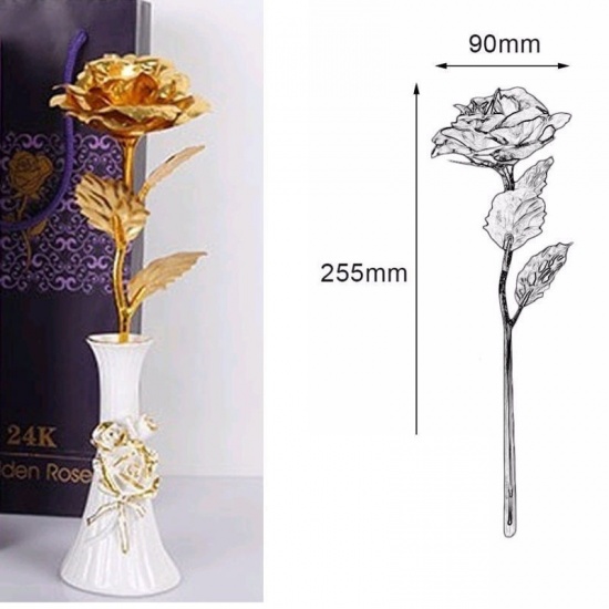 Picture of Aluminum Foil Artificial Flower Rose Flower Fuchsia 24.5cm x 7.5cm, 1 Piece