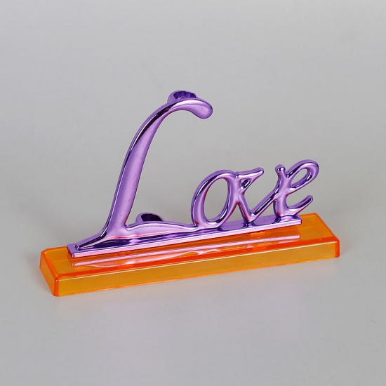 Picture of Purple - Plastic Rose Flower Base Holder Message " Love " Home Decorations Ornaments 14cm x8.3cm(5 4/8" x3 2/8"), 1 Piece