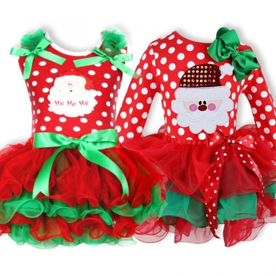 Picture of 110cm Cotton Blend Children Kids Dress Christmas Santa Claus Red 1 Piece