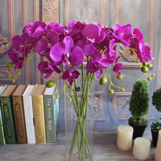 Picture of Purple - Faux Silk Artificial Flower For Wedding Party Home Decoration 80cm(31 4/8") long, 1 Piece