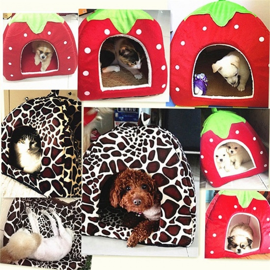 Immagine di Rosa - Cuccia per Animali Domestici in Velluto a Fragola per Cani e Gatti, Taglia M, 1 Pezzo