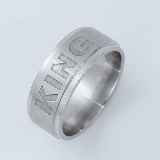 Immagine di Acciaio Inossidabile Non Regolabile Anello Tono Argento Lettere " King " 17.5mm (taglia di US: 7.25), 1 Pz
