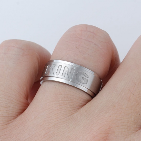 Immagine di Acciaio Inossidabile Non Regolabile Anello Tono Argento Lettere " King " 17.5mm (taglia di US: 7.25), 1 Pz
