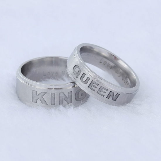 Immagine di Acciaio Inossidabile Non Regolabile Anello Tono Argento Lettere " King " 17.5mm (taglia di US: 7.25), 1 Pz