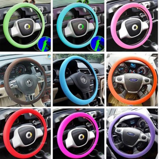 Picture of Black - Silicone Steering Wheel Cover Car Interior Accessories 40cm(15 6/8") long - 36cm(14 1/8") long, 1 Piece