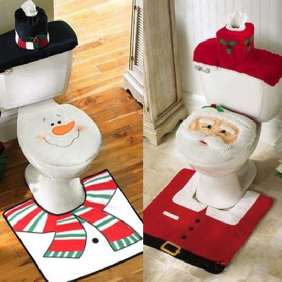 Immagine di Nonwovens Toilet Seat Cover Christmas Snowman Black & White 43cmx35.5cm(16 7/8"x14") 57.5cmx55cm(22 5/8"x21 5/8") 38cmx20cm(15"x7 7/8"), 1 Set