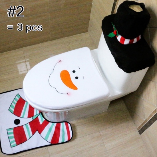 Picture of Brown - Christmas Reindeer Nonwovens Toilet Seat Cover Floor Mat 3PCs/Set Home Decoration, 1 Set