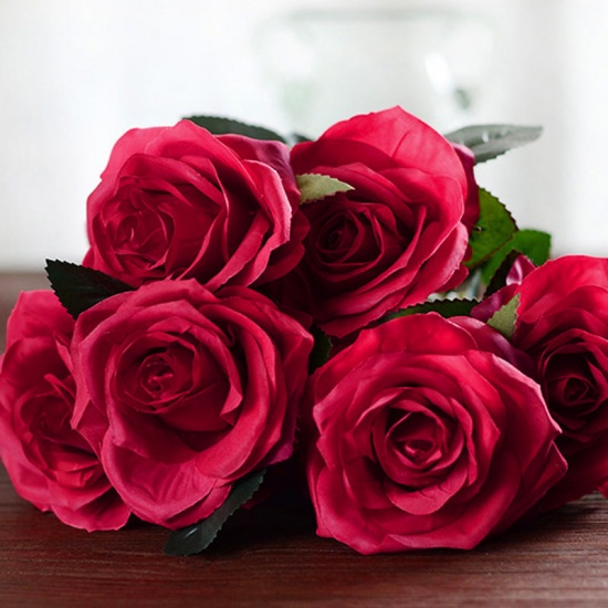 Immagine di Seta Sintetica Fiore Artificiale Rosa Rosso 45cm, 1 Pz