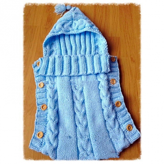 Picture of Skyblue - Wool Knitting Baby Cotton Sleeping Bag Swaddling size S - M, 1 Piece