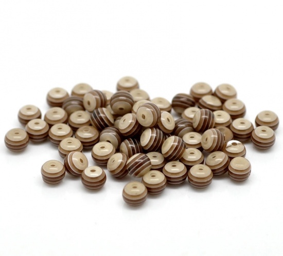 Immagine di Resina Separatori Perline Tondo Colore del Caffè Striscia Disegno Circa 6mm Dia, Foro: Circa 1.2mm, 200 Pz