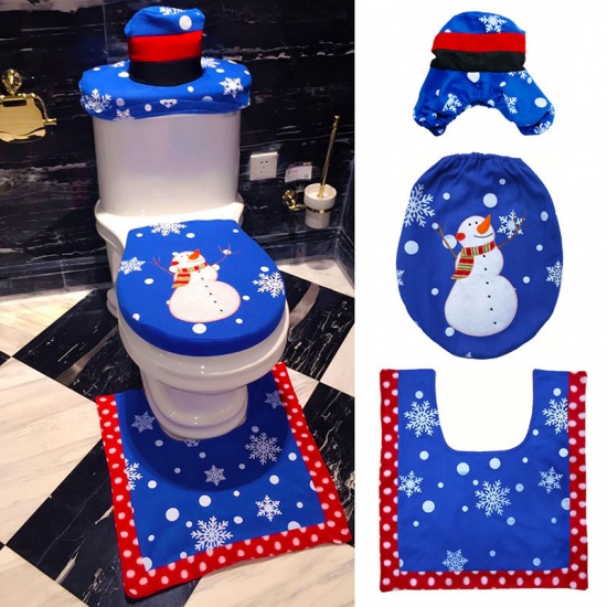 Image de Bleu - Housse de siège de toilette tapis de sol non tissés style Noël bonhomme de neige 3 pièces/ensemble décoration de la maison 55cm x53cm(21 5/8" x20 7/8") 44cm x35cm(17 3/8" x13 6/8") 38cm x32cm(15" x12 5 /8 "), 1 ensemble