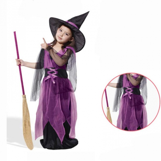 Bild von 150 cm Organza Kinder Kinder Kleid Halloween Hexe Lila 1 Set (mit Hut und Rock)