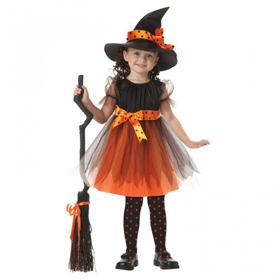 Immagine di Organza Bambini Vestito Arancione Halloween Strega 1 Serie