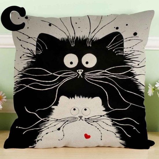 Picture of Flax Pillow Cases Beige & Black Square Cat 45cm x 45cm, 1 Piece