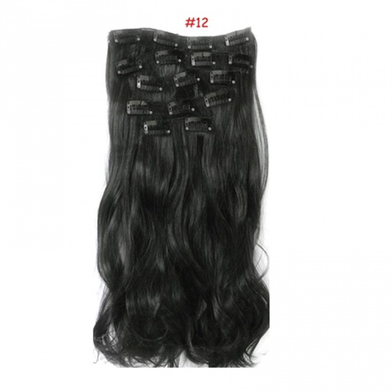 Picture of Black - 16 Clips High Heat Resistant Fiber Curly Hair Wig 55cm(21 5/8") long, 1 Piece