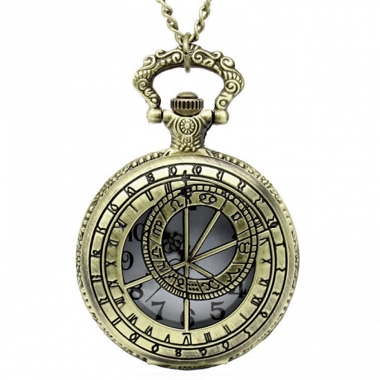 Picture of Pocket Watches Round Antique Bronze Constellation Pattern Battery Included 81.5cm(32 1/8") long, 1 Piece